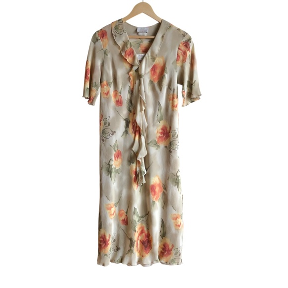 Linda Lundström Vintage Floral Print Sheer Women's Dress with Slip M/L - Picture 12 of 16